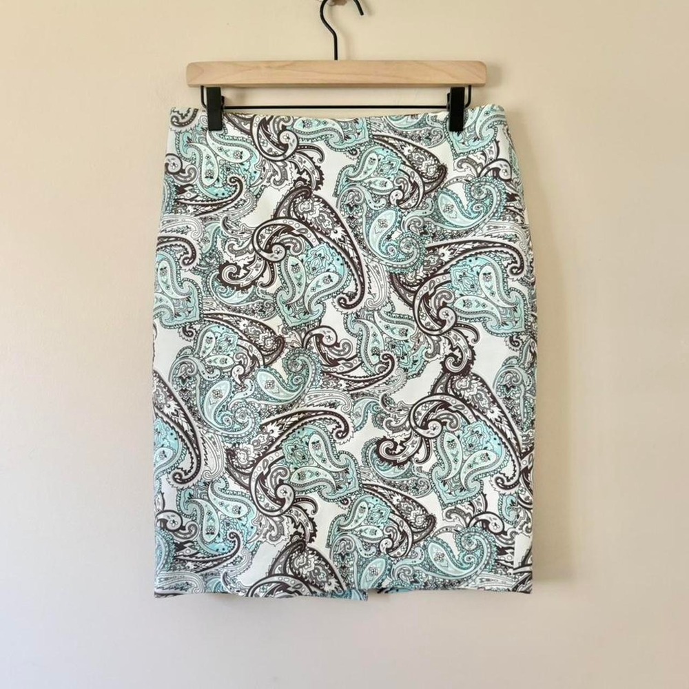 Y2K blue brown paisley pencil skirt size 8 Liz Claiborne turquoise psychedelic
